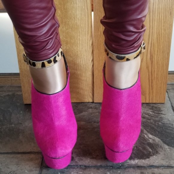 Rare size 11 Pink and Leopard Pony Hair 7 Inch Platform Heels - Picture 2 of 16